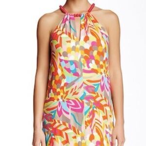 Trina Turk Printed Maxi Dress Beaded Collar Petite Small